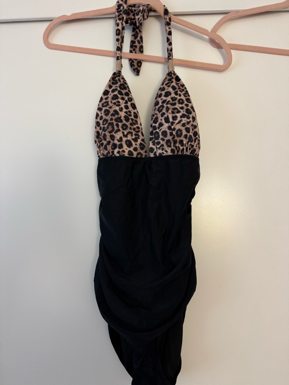 Leopard Halter One-Piece Swimsuit - Black & Tan